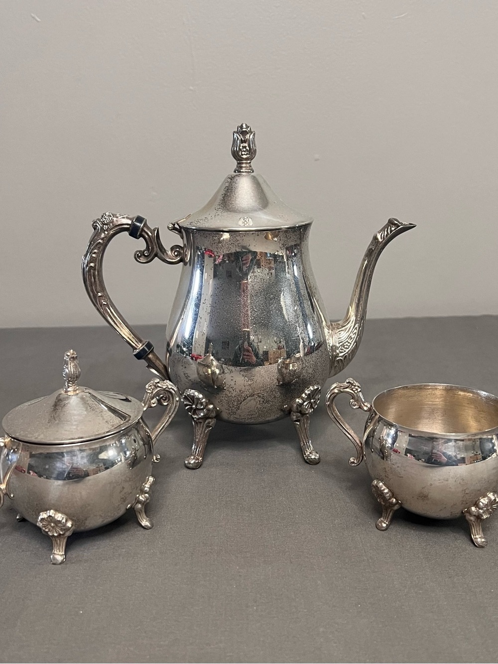 VTG Aged Leonard Silver Plated 3 Piece Tea Set W/ Sugar Dish & Creamer